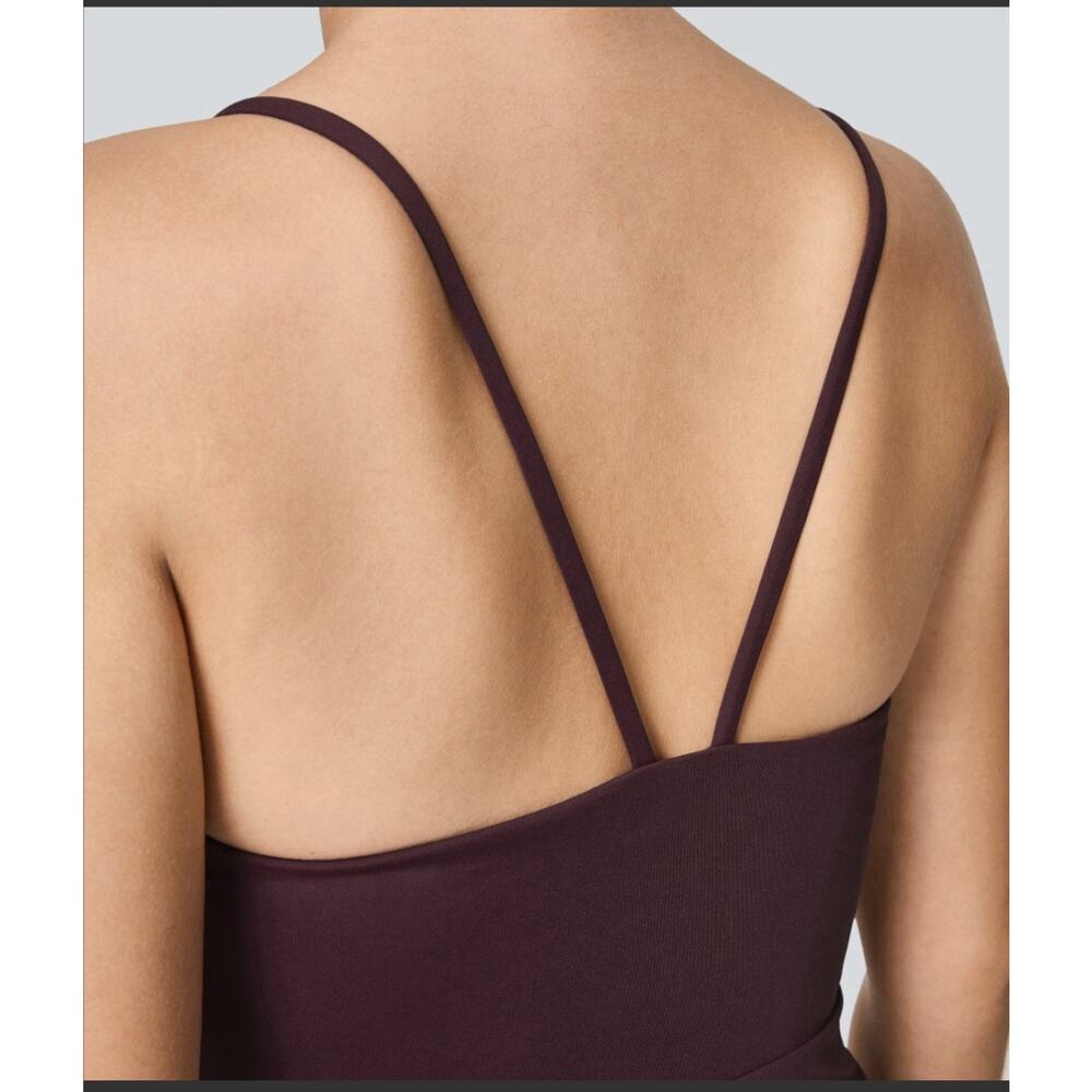 Halara M Petite Burgundy Breezeful Jumpsuit Spaghetti Straps Quick Dry Zip Side - Picture 5 of 10